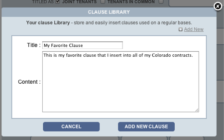 Texas TREC Forms clause library add new view