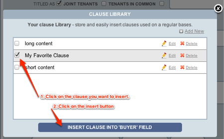 Texas TREC Forms clause library insert