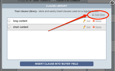 Texas TREC forms clause library main add new